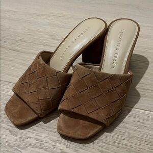 Veronica Beard Tan Woven Mules